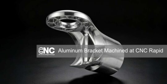 Complex curved aluminum bracket CNC machined and hand-finished by CNC Rapid, with precision bolt flange and smooth surface